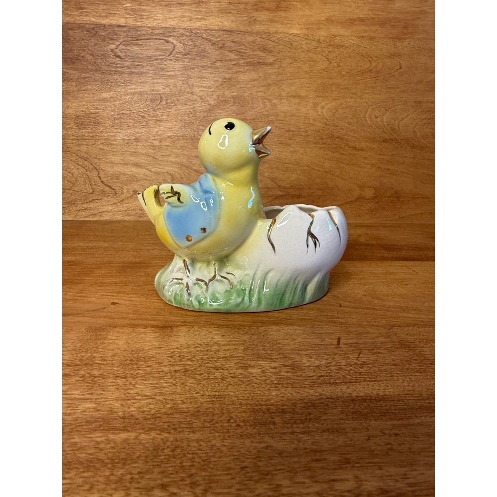 Vintage Joan Lea Chick Egg Planter 22K Gold trim MCM Ceramic Easter retro 1950